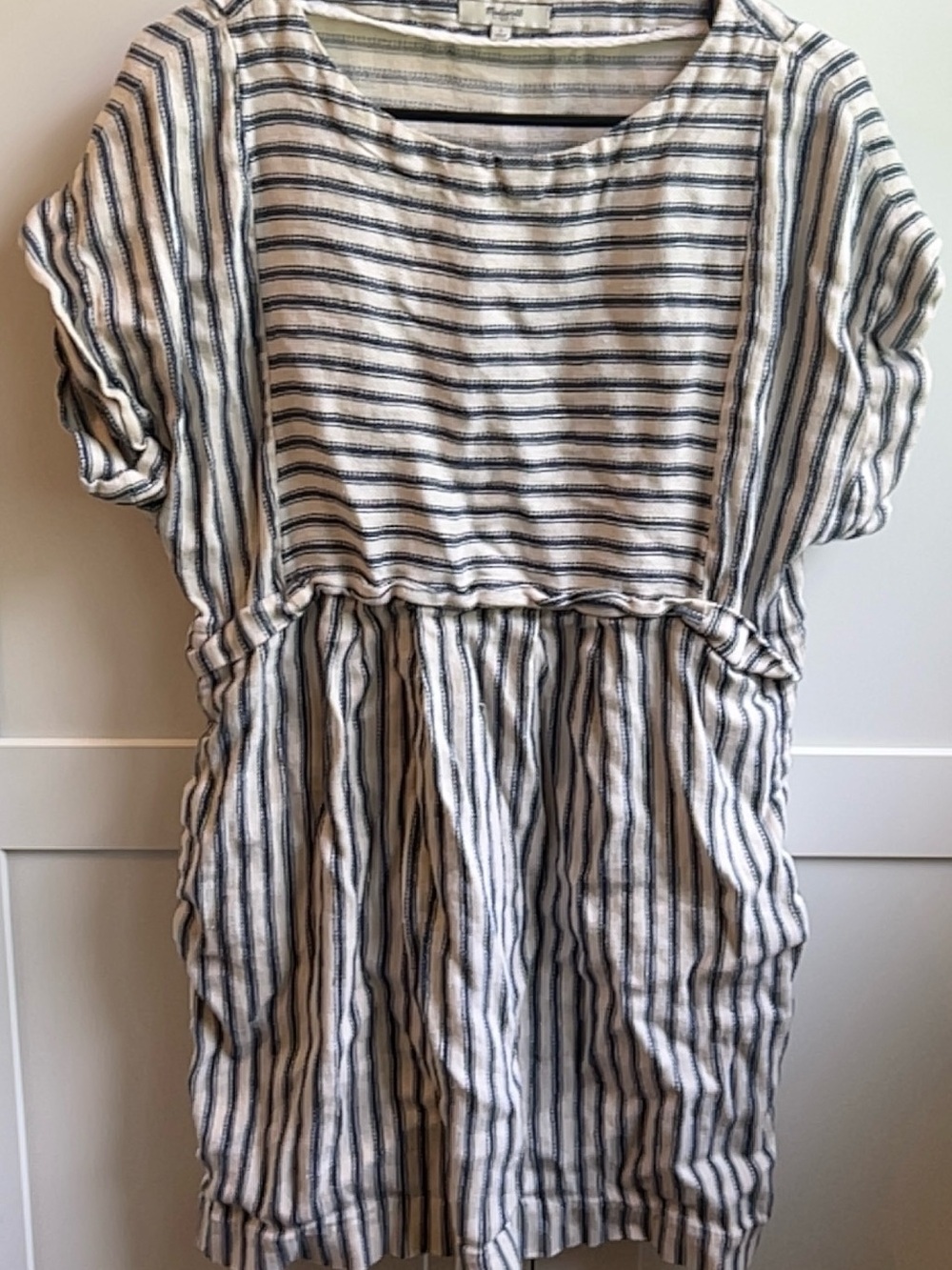 Madewell Cream and Navy Striped Linen and Viscose Dress
